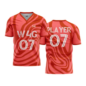 เสื้อฟุตบอลคอวีพิมพ์โลโก้ตามสั่ง ผ้าโพลีเอสเตอร์ 100% แขนสั้น ระบายเหงื่อได้ดี ทรงสปอร์ต ชุดฟุตบอลและเสื้อแฟนคลับ - Product Image 6
