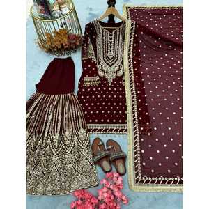 Georgette ด้านบนพลาสโซและชุด dupatta สังเคราะห์สำหรับใส่ไปงานปาร์ตี้ที่สง่างาม - Product Image 3