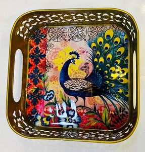 Juego de Bandejas Decorativas Tradicionales con Diseño de Estampado Animal, Redondas, en Paquete de Varias Piezas, Hechas a Mano con Patrón Escénico - Product Image 3