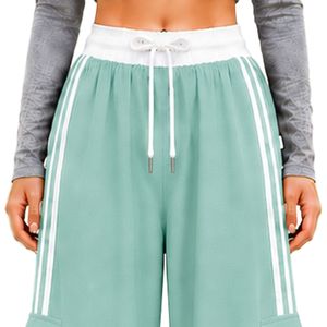 Pantalones Cargo de Pierna Ancha Verde Menta Personalizados para Mujer, Cintura Alta, Cordón Ajustable, Franja Lateral, Corte Holgado, Estilo Urbano - Product Image 5
