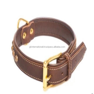 Collier de chien en cuir véritable de luxe, avec rouleau ajustable en laiton massif, boucle à ardillon, anneau D et couture, vente en gros, tendance 2020 - Product Image 6