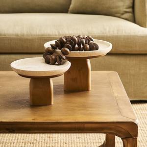Ensemble de bols décoratifs en travertin de luxe avec bases en bois massif pour la décoration de table basse, style moderne, décoration d'intérieur haut de gamme, best-seller - Product Image 1