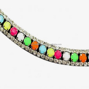 Fantaisie personnalisé coloré cristaux pierres 3 rangées méga bling forme de vague de cheval en cuir noir front bande en pleine tailles cob - Product Image 3