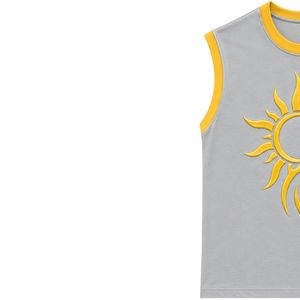 Gray And Yellow Sleeveless Tank Top With Sun Graphic Design Women Casual Summer Cotton Vest Round Neck Custom Fashion Tops OEM - Product Image 3