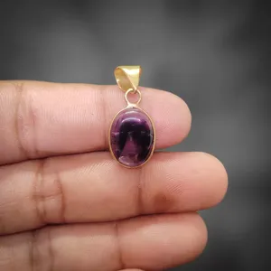 Collier pendentif sportif pour femme en alliage de zinc plaqué or avec cabochon d'améthyste en forme de poire, bijou en pierre précieuse naturelle violette - Product Image 4