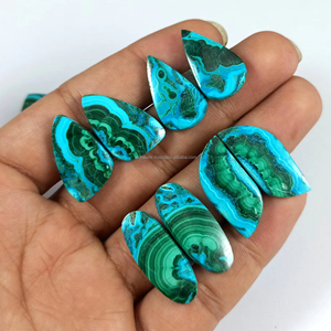 Pierres précieuses en vrac en gros : Paire de cabochons naturels de chrysocolle et malachite, pierres de guérison à facettes, fournisseur en gros Inde - Product Image 5