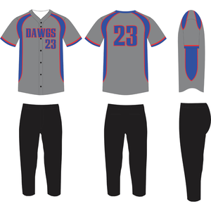 Maillot de baseball DAWGS pour homme, sublimé, entièrement boutonné, gris, bleu, rouge, anti-humidité, manches courtes, uniforme adulte toutes saisons - Product Image 4