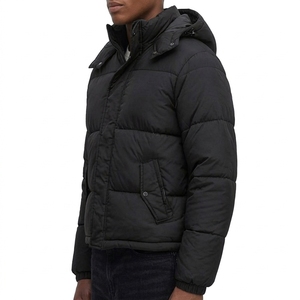 Veste matelassée à capuche noire pour homme, épaisse, rembourrée de duvet, manteau d'hiver coupe-vent, vêtement d'extérieur décontracté, doublure en nylon personnalisée et chaude - Product Image 3
