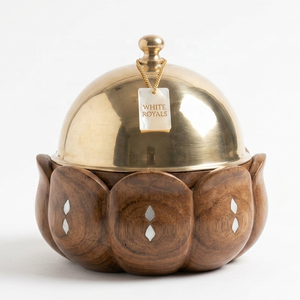 Modern Scalloped Blooming Lotus Wooden Hot <b>Pot</b> Casserole Dish Mother Pearl Shell Inlay Stainless Steel Golden Dome <b>Lid</b> Durable - Product Image 1