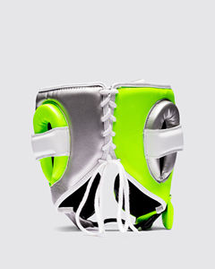 Leather Boxing Head Guard MMA <b>Gloves</b> <b>Silver</b> Green Lace-Up Sparring Training Gear for Adults Martial Arts Lightweight Waterproof - Product Image 2