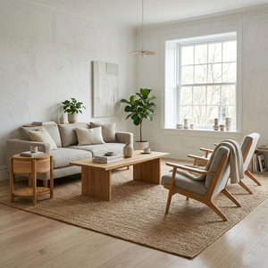 Table de chevet ronde Dhifa en teck massif, style scandinave, élégante et fonctionnelle, avec tiroirs et étagères en rotin, pour villa - Product Image 6