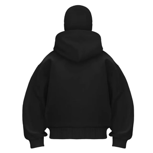 Sweat à capuche balaclava noir uni surdimensionné avec masque intégré, en polaire, à fermeture éclair, streetwear d'hiver, broderie 3D, écologique - Product Image 2