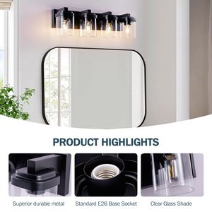 Lampada da Bagno a 4 Luci in Nero Opaco con Paralume in Vetro Trasparente e Finitura Nichelata - Product Image 3