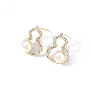Boucles d'oreilles en perles de gourde d'eau douce naturelles de 6-7 mm, argent S925, perles Mantou, boucles d'oreilles en cristal simples et élégantes - Product Image 5