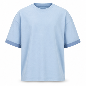 เสื้อยืดคอตตอนคอกลมแขนสั้นสีพื้นผ้าเจอร์ซีย์ถักสำหรับผู้ชายสีขาวทรงโอเวอร์ไซส์สไตล์ลำลอง - Product Image 1