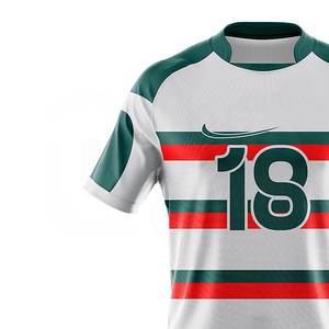 Ensemble short et maillot de rugby rayé blanc, vert et rouge pour homme, sublimé, anti-humidité, col rond, manches courtes, toutes saisons - Product Image 6
