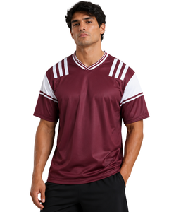 Maroon <b>White</b> Men Performance V Neck T Shirt Short Sleeve Sports Jersey Quick Dry Breathable Custom Athletic Gym Training <b>Tee</b> Top - Product Image 1