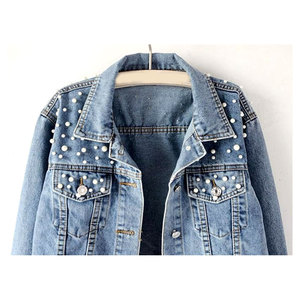 Casual Vintage Streetwear Loose Fit <b>Jeans</b> Coat Trendy Outerwear Women Oversized Denim Jacket <b>Embroidered</b> Pearls Beading Stylish - Product Image 4