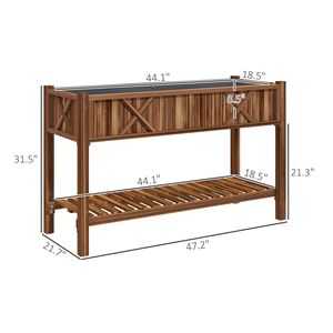 Fioriera Rialzata in Legno 47 x 22 x 31.5 pollici con Ripiano Portaoggetti, Fori di Drenaggio, Rivestimento e Accessori per Cesti Sospesi Carbonizzati - Product Image 3