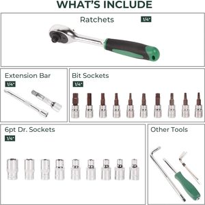 Set di chiavi a bussola da 46 pezzi con attacco da 1/4 di pollice, kit di utensili metrici per meccanici con custodia in plastica - Product Image 2