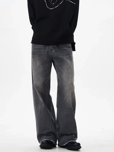 Jean en denim gris pour homme de qualité supérieure, coupe droite, ample, taille mi-haute, en coton, décontracté, pour l'automne, prix de gros 2026 - Product Image 5