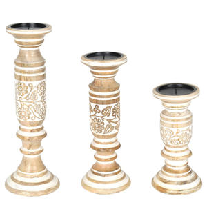 Custom Factory Antique Hand Carved Wooden <b>Candle</b> Holder 3 Pieces <b>Set</b> Wooden Candlestick Stands Cheap Price for Online Sellers - Product Image 6