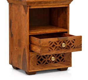 Hand-Carved Geometric 2-Drawer <b>Table</b> | Factory Direct Solid Wood Carved <b>Bedside</b> Nightstand | OEM ODM Jodhpur India - Product Image 2