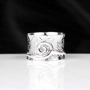 Vintage Sterling <b>Silver</b> Spiral <b>Ring</b> for Women – Handmade Boho <b>Adjustable</b> Statement Band Engraved Minimalist Artisan Jewelry - Product Image 4