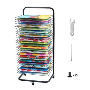 Stendibiancheria Moderno con 25 Ripiani Rimovibili 17 x 13 x 39,4 Pollici, Ruote Bloccabili, in Acciaio al Carbonio per Asciugatura Vernici - Product Image 1