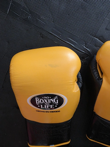 Personalized No Boxing No Life Mexican Style <b>Lace</b>-Up Real Leather MMA Boxing Gloves-Breathable Yellow - Product Image 2