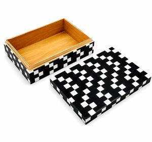 Boîte en bois rectangulaire faite à la main, incrustation florale noire et blanche, boîte de rangement, fournitures pour le Ramadan et l'Aïd, boîte de rangement pour bijoux - Product Image 6