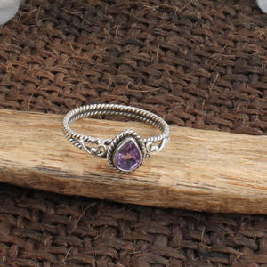 Bague en argent sterling 925 avec améthyste naturelle ronde taille brillant sertie clos, pierre précieuse violette, bijoux authentiques en gros pour femmes - Product Image 5