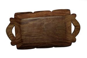 Plateau de service en bois artisanal avec deux poignées, plateau rustique pour collations, apéritifs et thé - Product Image 6