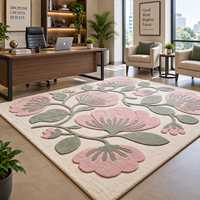 Hand Tufted Modern Floral Area Rug Soft Carpet Floor Mat Pink Green Beige Decorative Indoor Home Office Lounge