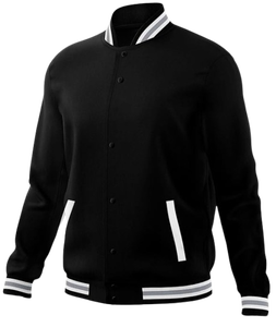 Veste de baseball noire pour homme, couleur unie, col rabattu, coupe classique, veste bomber décontractée, matière polyester, vêtements d'automne - Product Image 2