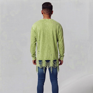 Camiseta de manga larga extragrande para hombre, estilo vintage desgastado, de algodón grueso, estilo grunge, holgada, para hombre. - Product Image 2