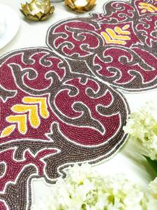 Handmade Luxury Oriental Fabric <b>Table</b> <b>Runner</b> Irregular Shape Red <b>Gold</b> Embroidered Eco-Friendly Decorative Mat for Dining - Product Image 6