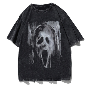 เสื้อยืดโอเวอร์ไซส์ลายกางเขนสไตล์โกธิคสำหรับผู้ชาย แขนสั้น คอกลม ผ้าคอตตอนเจอร์ซีย์ฟอกทรงพอดีตัว - Product Image 3