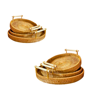 Plateau en rotin tissé à la main, panier de rangement pour fruits, plateau décoratif fait main avec de solides poignées - Product Image 1