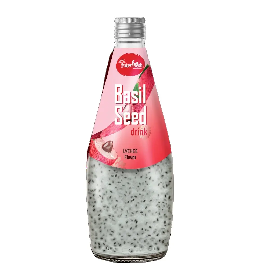 Bebida de semillas de albahaca con jugo de fruta Lychee botella de vidrio de 290ml de fabricante Interfresh Food and Beverage Company Limited