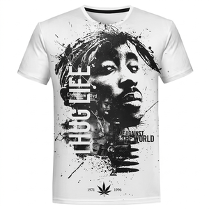 T-shirt graphique personnalisé pour homme, style hip-hop |   T-shirt hommage à 2Pac Thug Life |   Vêtements de rue urbains en tricot 100% polyester de qualité supérieure - Product Image 3
