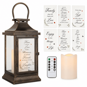 Lanterna LED Commemorativa OEM all'Ingrosso, <span class=keywords><strong>Portacandele</strong></span> <span class=keywords><strong>in</strong></span> Metallo e <span class=keywords><strong>Vetro</strong></span> con Telecomando, Biglietti Personalizzati per Regali di Condoglianze - Product Image 1