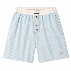 Pantalones Cortos Boxer Aqua Seersucker Personalizados para Hombre, Estilo Relajado Y2K, Ropa Urbana de Verano con Cresta Bordada - Product Image 2