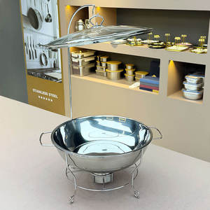 Chafing Dish Stainless Steel <b>Buffet</b> Food Warmer Glass Lid Ornate Gold Pillar Stand Hotel Catering <b>Server</b> - Product Image 4