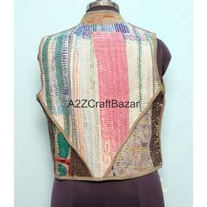 Handmade 100% Pure Cotton Kantha Women's <b>Quilted</b> Breathable Printed Non Woven Floral <b>Pattern</b> Vintage Winter/Autumn <b>Jacket</b> Logo - Product Image 5