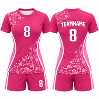Ensemble d'uniformes de volley-ball pour femmes personnalisés par sublimation OEM, design graphique étoile, maillot athlétique à manches courtes, shorts, vêtements de sport d'équipe