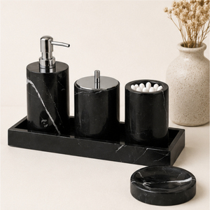 Ensemble d'accessoires de salle de bain en marbre noir de qualité supérieure, 5 pièces, ensemble de bain en pierre naturelle artisanal pour la décoration d'hôtel et de maison - Product Image 1
