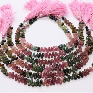 Perles en tourmaline naturelle multicolores facettées en forme de larme, taille 4x6 mm, perles goutte multicolores, brin de 8 pouces, perles de haute qualité - Product Image 1