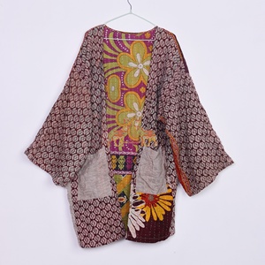 Kimono Kantha de algodón vintage hecho a mano abrigo tradicional diseño kantha de algodón kimono ropa de mujer - Product Image 5
