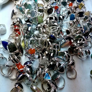 Elegant Mix Gemstone <b>Rings</b> | Natural Crystal Jewelry | Multi Stone Statement <b>Ring</b> Silver Plated <b>Adjustable</b> Handmade Fashion - Product Image 4